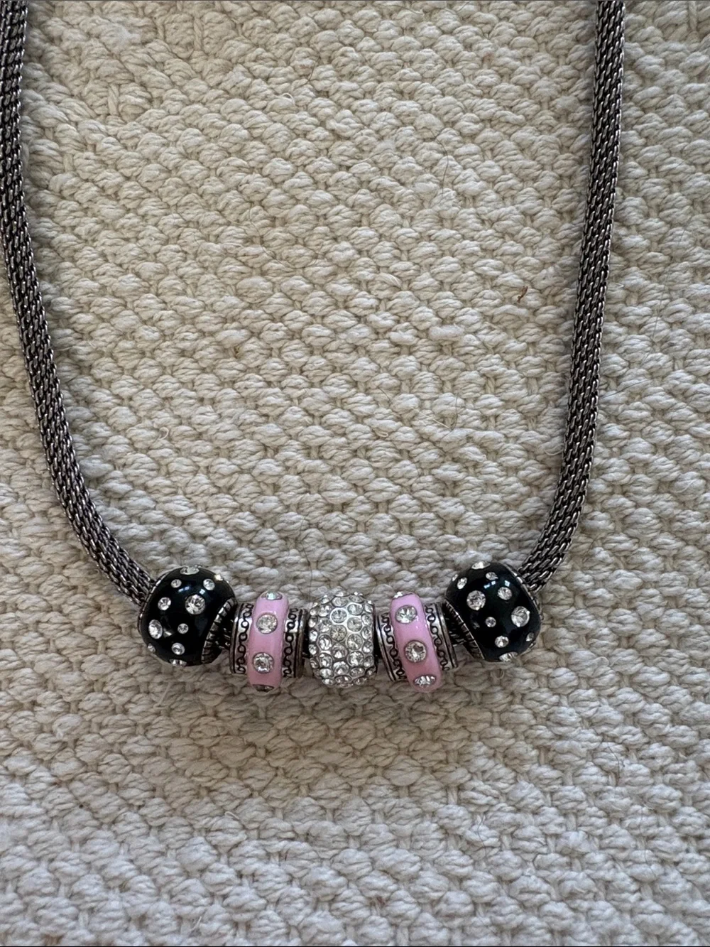 Brighton Black Pink Silver Mesh Bead Necklace